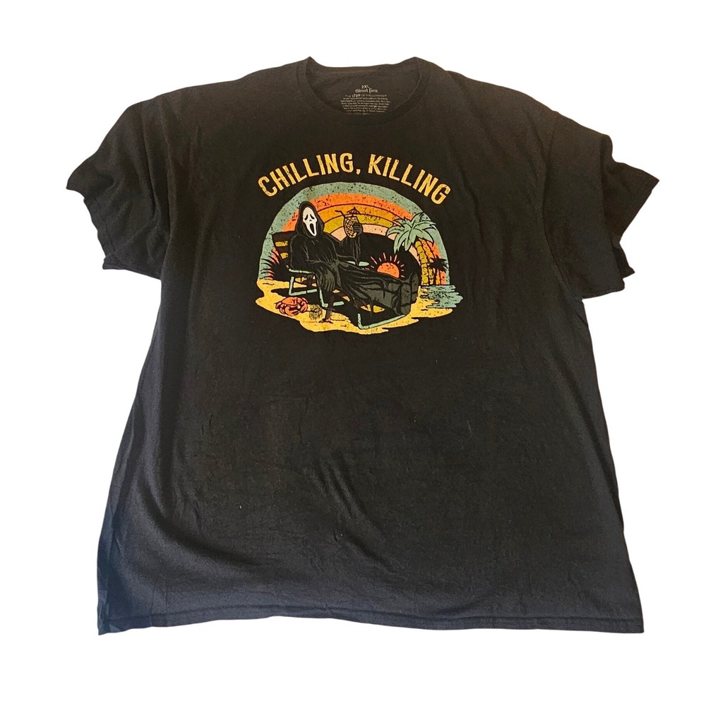 Ghost Face Chilling Killing Black Graphic Tee Mens 2XL Scream Horror T-Shirt